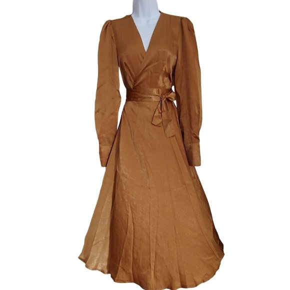 Mia Joy Dresses & Skirts - Mia Joy Arina Maxi Silky Wrap Dress with Sash in Bistre Bronze Med NWT